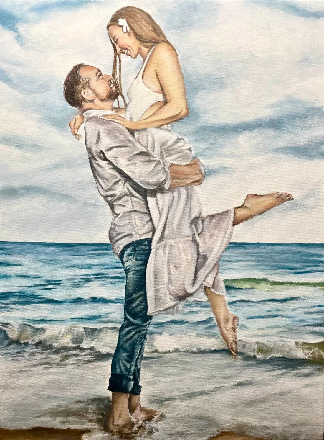 Couple on the beach, oil painting